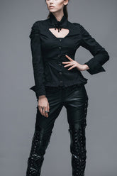 Black Vintage High Collar Elastic Slim Womens Gothic Blouse